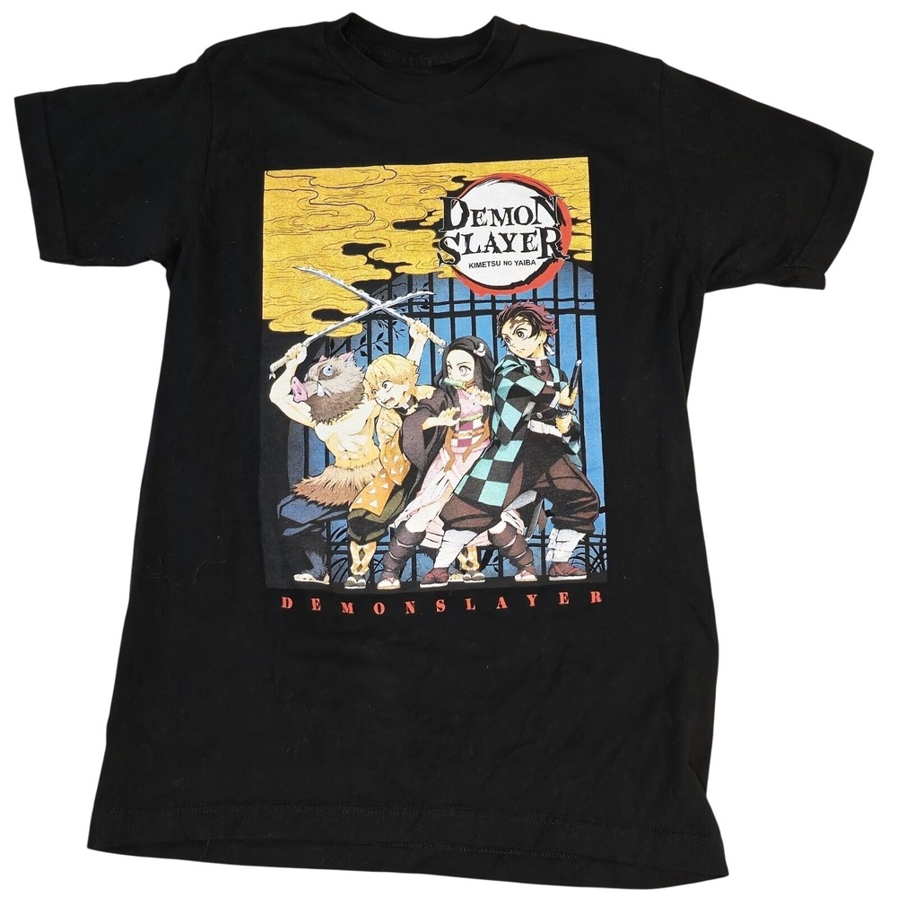 Demon Slayer Kimetsu No Yaiba Anime T-Shirt Mens Size XS S Black Short Sleeve